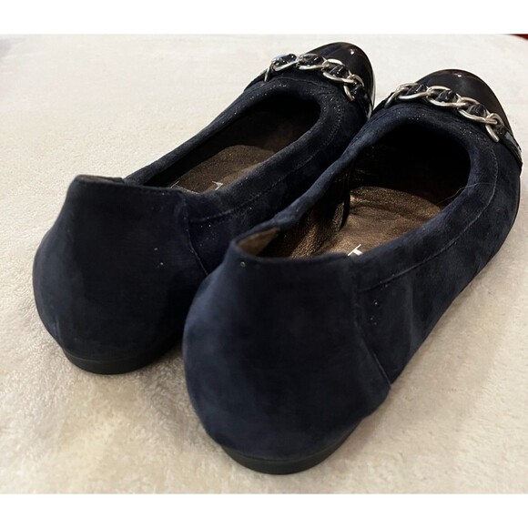 AGL Womens Shoes Chain Size 7.5-8.5 EU 38.5 Navy Blue Suede Leather Cap Toe Flat - Picture 4 of 11